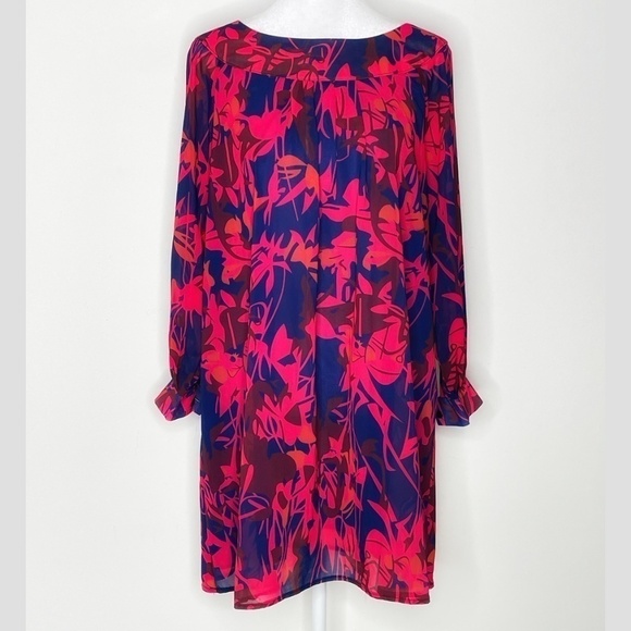 Baluoke Swing Trapeze Mini Dress Floral Long Sleeve Lightweight Lined Size Small - Picture 2 of 9